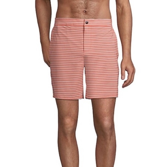 Lands’End Lined sunset 7” Swim trunks Color- Orange Stripe ❗️NWT❗️ - Picture 1 of 15